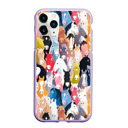 Чехол iPhone 11 Pro матовый Цветные лошади, цвет: 3D-светло-сиреневый