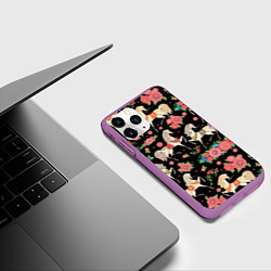 Чехол iPhone 11 Pro матовый Лошади и цветы, цвет: 3D-фиолетовый — фото 2