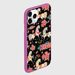 Чехол iPhone 11 Pro матовый Лошади и цветы, цвет: 3D-фиолетовый — фото 2