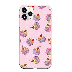 Чехол iPhone 11 Pro матовый Капкейки на розовом, цвет: 3D-белый