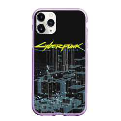 Чехол iPhone 11 Pro матовый Город CYBERPUNK 2077, цвет: 3D-сиреневый