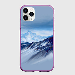 Чехол iPhone 11 Pro матовый Серо-голубые горы, цвет: 3D-фиолетовый
