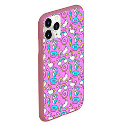Чехол iPhone 11 Pro матовый Единороги и пончики, цвет: 3D-малиновый — фото 2