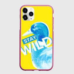Чехол iPhone 11 Pro матовый Оставайся диким - селезень, цвет: 3D-малиновый