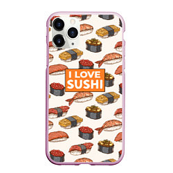 Чехол iPhone 11 Pro матовый I love sushi Я люблю суши, цвет: 3D-розовый