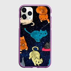 Чехол iPhone 11 Pro матовый Космические котики, цвет: 3D-фиолетовый