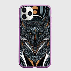 Чехол iPhone 11 Pro матовый Рисунок лиса, цвет: 3D-фиолетовый