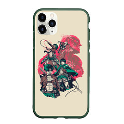 Чехол iPhone 11 Pro матовый Attack on titan Атака титан, цвет: 3D-темно-зеленый