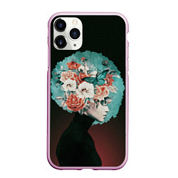 Чехол iPhone 11 Pro матовый Girl in flowers, цвет: 3D-розовый