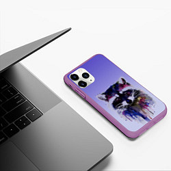 Чехол iPhone 11 Pro матовый Енот акварелью потеки, цвет: 3D-фиолетовый — фото 2