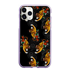 Чехол iPhone 11 Pro матовый Японский стиль - тигры, цвет: 3D-светло-сиреневый