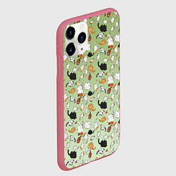 Чехол iPhone 11 Pro матовый Много рисованных котов узор, цвет: 3D-малиновый — фото 2