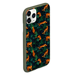Чехол iPhone 11 Pro матовый Паттерн из Тигров и Растений, цвет: 3D-темно-зеленый — фото 2