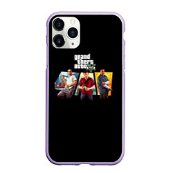 Чехол iPhone 11 Pro матовый Grand Theft Auto V персонажи, цвет: 3D-светло-сиреневый