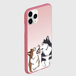 Чехол iPhone 11 Pro матовый Хаски играют, цвет: 3D-малиновый — фото 2