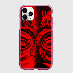Чехол iPhone 11 Pro матовый BLACK RED DRAGONS TATOO, цвет: 3D-малиновый