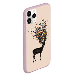 Чехол iPhone 11 Pro матовый Олени с рогами из бабочек, цвет: 3D-розовый — фото 2