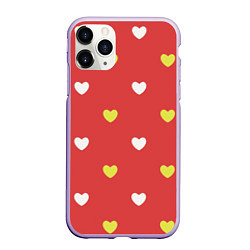 Чехол iPhone 11 Pro матовый Сердечки на красном паттерн, цвет: 3D-светло-сиреневый