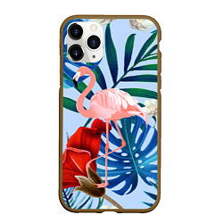 Чехол iPhone 11 Pro матовый Фламинго в папоротнике, цвет: 3D-коричневый