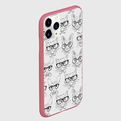 Чехол iPhone 11 Pro матовый Кошки в очках, цвет: 3D-малиновый — фото 2