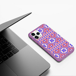 Чехол iPhone 11 Pro матовый Русские народные узоры, цвет: 3D-фиолетовый — фото 2