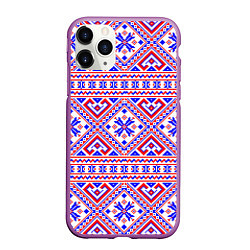 Чехол iPhone 11 Pro матовый Русские народные узоры, цвет: 3D-фиолетовый