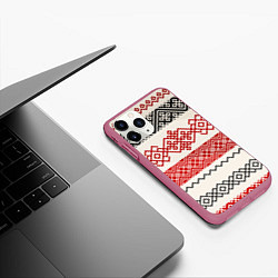Чехол iPhone 11 Pro матовый Славянский узор красно-черный, цвет: 3D-малиновый — фото 2