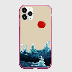 Чехол iPhone 11 Pro матовый Японский Стиль Волны и Солнце, цвет: 3D-малиновый