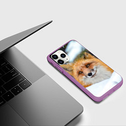 Чехол iPhone 11 Pro матовый Лисичка на сугробе, цвет: 3D-фиолетовый — фото 2