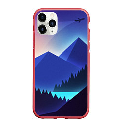 Чехол iPhone 11 Pro матовый Неоновые горы, цвет: 3D-красный