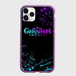 Чехол iPhone 11 Pro матовый GENSHIN IMPACT NEON LOGO, цвет: 3D-фиолетовый
