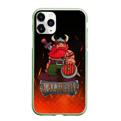 Чехол iPhone 11 Pro матовый Valheim викинг в огне, цвет: 3D-салатовый