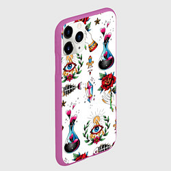 Чехол iPhone 11 Pro матовый Old school tattoo, цвет: 3D-фиолетовый — фото 2