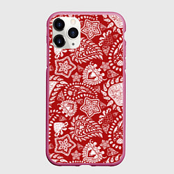 Чехол iPhone 11 Pro матовый Фракталы, цвет: 3D-малиновый