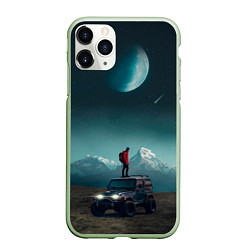 Чехол iPhone 11 Pro матовый Космос в горах, цвет: 3D-салатовый