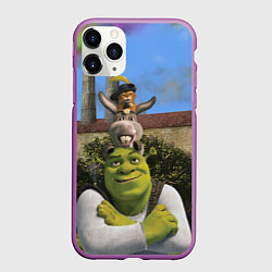 Чехол iPhone 11 Pro матовый Шрек, Кот и Осёл, цвет: 3D-фиолетовый