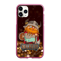 Чехол iPhone 11 Pro матовый Valheim мультяшный викинг, цвет: 3D-малиновый