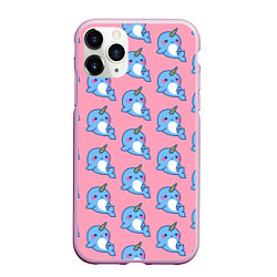 Чехол iPhone 11 Pro матовый Дельфинчики Единорожки, цвет: 3D-розовый