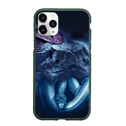 Чехол iPhone 11 Pro матовый Мифические змеи, цвет: 3D-темно-зеленый
