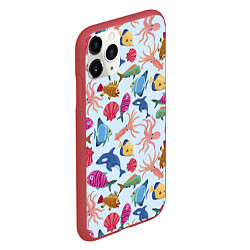 Чехол iPhone 11 Pro матовый Подводные существа, цвет: 3D-красный — фото 2