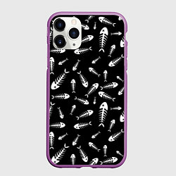 Чехол iPhone 11 Pro матовый Скелеты рыб, цвет: 3D-фиолетовый