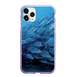 Чехол iPhone 11 Pro матовый Морские рыбы, цвет: 3D-светло-сиреневый