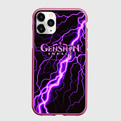 Чехол iPhone 11 Pro матовый GENSHIN IMPACT МОЛНИЯ НЕОН, цвет: 3D-малиновый