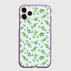 Чехол iPhone 11 Pro матовый Веселые лягушки, цвет: 3D-фиолетовый