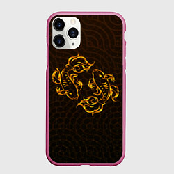 Чехол iPhone 11 Pro матовый Золотые рыбки, цвет: 3D-малиновый