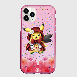 Чехол iPhone 11 Pro матовый Пикачу красная шапочка, цвет: 3D-малиновый