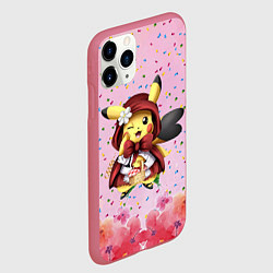 Чехол iPhone 11 Pro матовый Пикачу красная шапочка, цвет: 3D-малиновый — фото 2