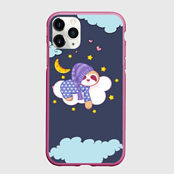 Чехол iPhone 11 Pro матовый Сонный ленивец, цвет: 3D-малиновый