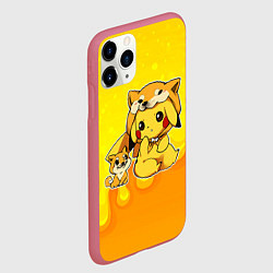 Чехол iPhone 11 Pro матовый Пикачу и корги, цвет: 3D-малиновый — фото 2