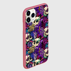Чехол iPhone 11 Pro матовый Психоделика - черепа и грибы, цвет: 3D-малиновый — фото 2